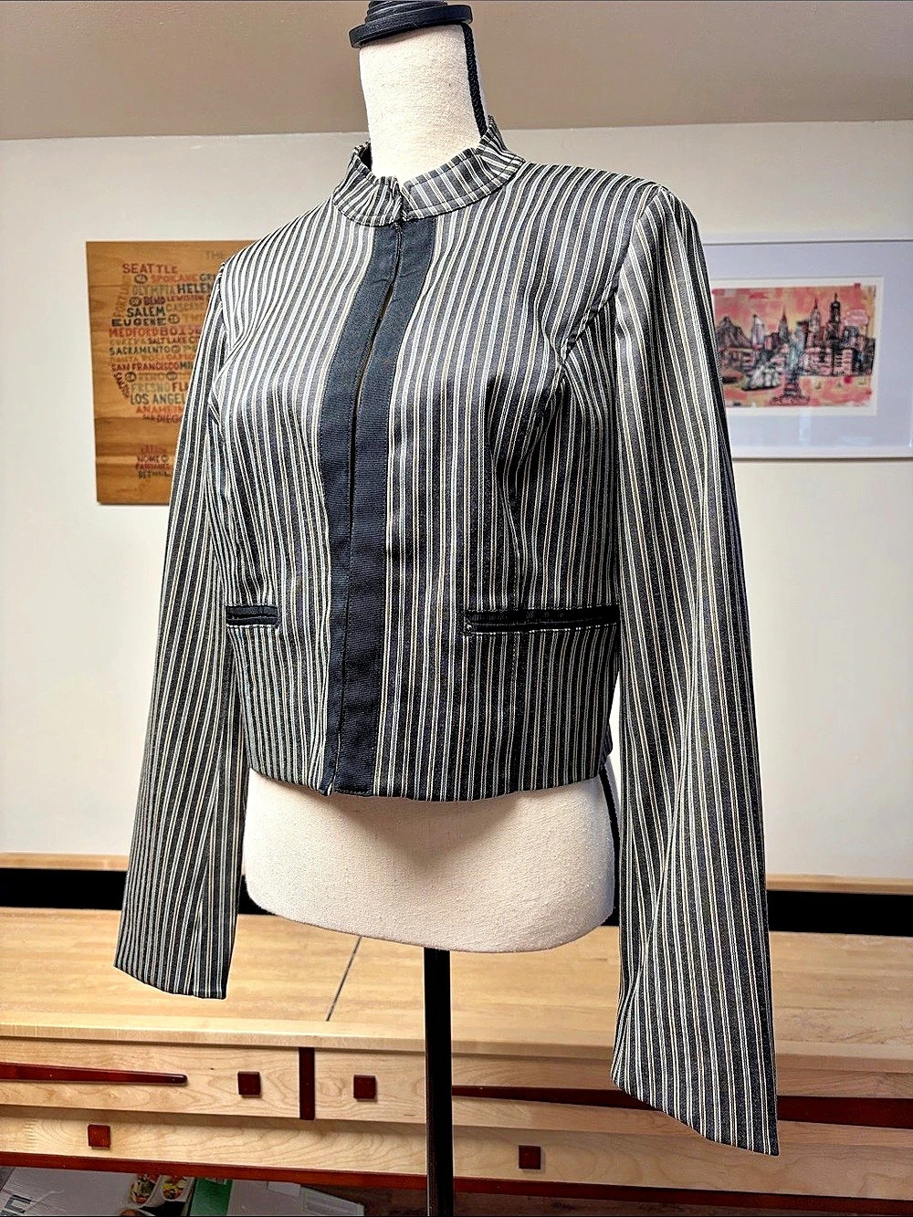 Isaac Mizrahi for Target Striped Cropped Jacket in Black & White Like New